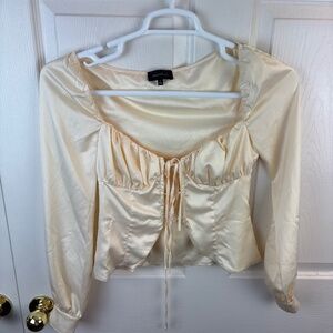 Majorelle Waldorf Satin Tie Long Sleeve Top Ivory
